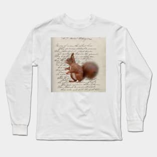 dark academia autumn fall fairytale scripts woodland animal squirrel Long Sleeve T-Shirt